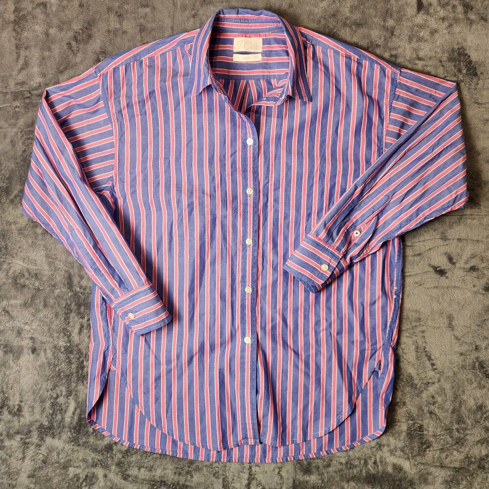 J.Crew Relaxed Fit Crisp Cotton Poplin Striped Shirt Blue Red White Blouse AW725